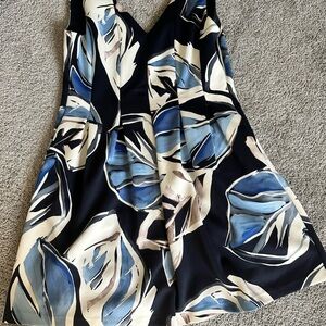 Vince Camino Navy Floral A-Line Dress with Blue & Cream Petal Print